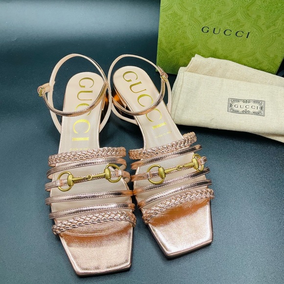 Gucci Women’s Nappa Silk Old Rose Sandals SIZE 38 NWB Model 645405 AUTHENTIC - Picture 2 of 9